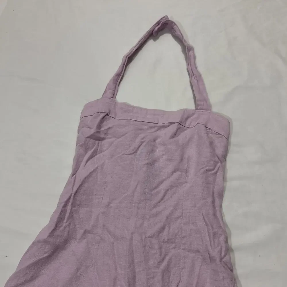 Abercrombie & Fitch Women’s XS Linen Blend Mini Dress Halter Beachy Coquette - Picture 4 of 11